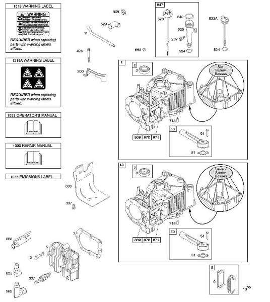 B&S - serijska številka  od 09  09T502-2236-B1 E - Cilinder, glava cilindra, mazanje, navodila za uporabo, opozorilna oznaka della Marca Stihl