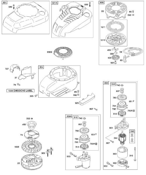 B&S - serijska številka  od 12  122602-0194-B1 B - Ohišje/okovi ventilatorja, elektricni zaganjalnik, vztrajnik, povratni zaganjalnik della Marca Stihl