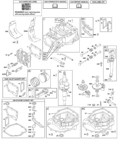 B&S - serijska številka  od 12  12H807-1808-B1 D - Odmikala, odmicna gred, rocicna gred, cilinder, oljna kad motorja, komplet/tesnila, mazanje, sklop batov, ventili della Marca Stihl