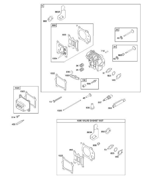 B&S - serijska številka  od 12  12Q902-0154-B1 G - Glava cilindra, komplet tesnil-ventili, ventili della Marca Stihl