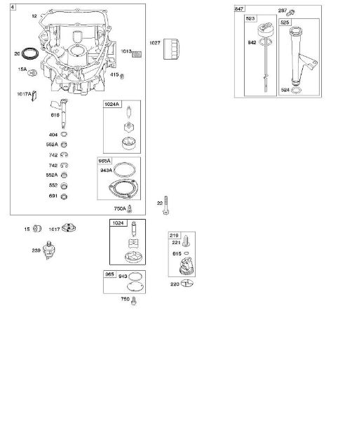 B&S - serijska številka  od 40  401577-5130-B1 F - Oljna kad motorja, crpalka za olje, komplet merilna palica/cev della Marca Stihl