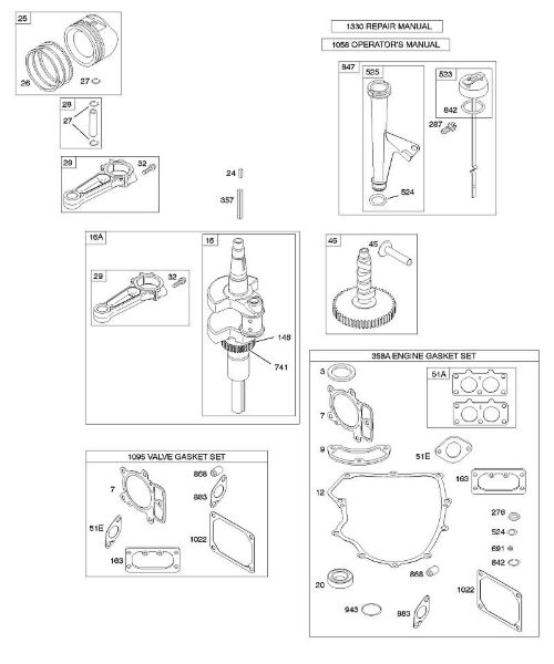 B&S - serijska številka  od 40  405777-0134-E1 C - Odmicna gred, rocicna gred, komplet tesnil - motor, komplet tesnil - ventil, mazanje, bat, obrocki, povezovalni drog della Marca Stihl