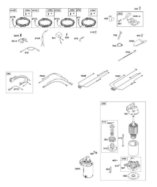 B&S - serijska številka  od 40  407777-0117-E1 A - Alternator, ogrodje ožicenja, zaganjalnik, vžig della Marca Stihl