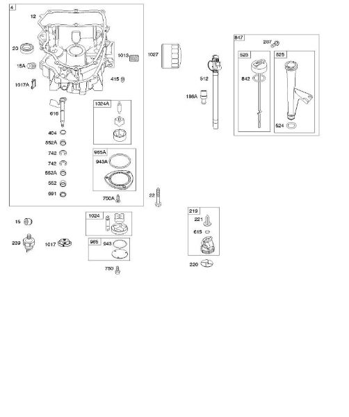 B&S - serijska številka  od 44  445577-0136-B1 F - Oljna kad motorja, crpalka za olje, komplet merilna palica/cev della Marca Stihl