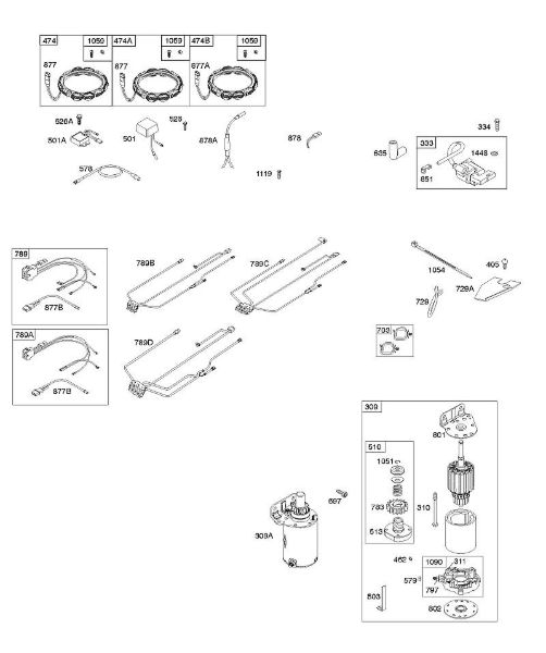 B&S - serijska številka  od 44  445577-6138-B1 A - Alternator, ogrodje ožicenja, zaganjalnik, vžig della Marca Stihl