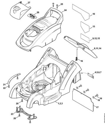 Akumulatorske kosilnice (RMA) RMA 370 Ohišje, pokrov motorja della Marca Stihl