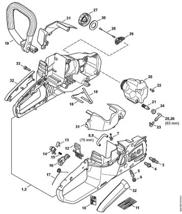 Akumulatorska motorna žaga (MSA) MSA 120 C-B Ohišje rocaja, pokrov della Marca Stihl
