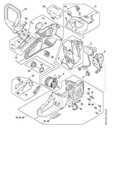 Slika Elektromotor, elektronski modul, Ohišje rocaja MSA 160.0 C-B