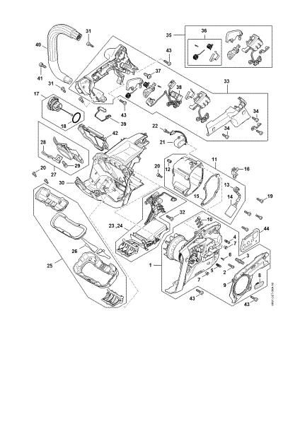 Slika Elektromotor, elektronski modul, Ohišje rocaja MSA 220.0 T