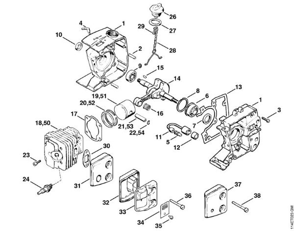 Zage z bencinskim motorjem (MS) 020 (1114) Ohišje zaganjaca, valj della Marca Stihl