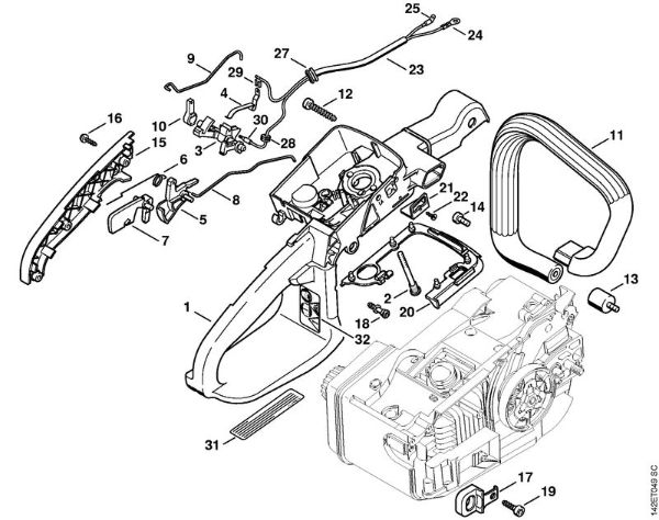 Zage z bencinskim motorjem (MS) 020 (1129) Ohišje rocaja 020 della Marca Stihl
