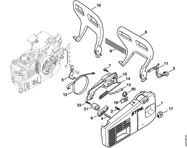 Zage z bencinskim motorjem (MS) 020 (1129) Pokrov verižnika della Marca Stihl