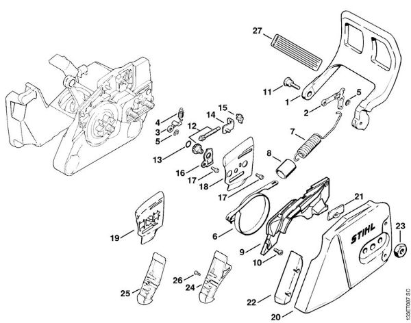 Zage z bencinskim motorjem (MS) 026 WVH Zavora verige della Marca Stihl
