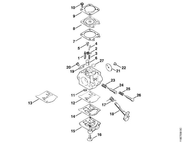 Zage z bencinskim motorjem (MS) 028 Q Uplinjac WT-16 della Marca Stihl