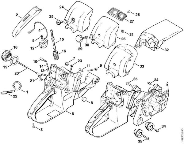 Zage z bencinskim motorjem (MS) 028 W Ohišje rezervoarja, sesalna glava della Marca Stihl