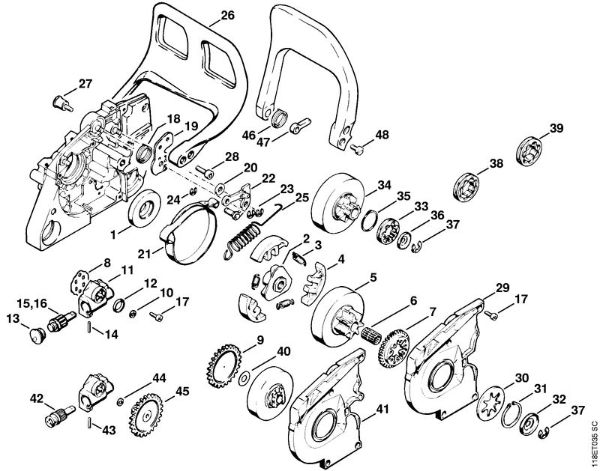 Zage z bencinskim motorjem (MS) 028 W Oljna crpalka, zavora verige della Marca Stihl