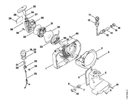 Zage z bencinskim motorjem (MS) 031 Ohišje ventilatorja, pokrov zaganjalnika della Marca Stihl