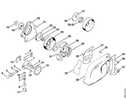 Zage z bencinskim motorjem (MS) 032 AV Oljna crpalka, sklopka, pokrov verižnika della Marca Stihl