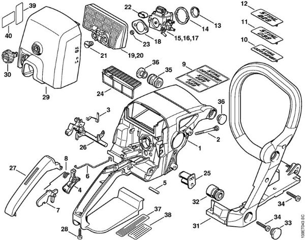 Zage z bencinskim motorjem (MS) 039 Ohišje rocaja della Marca Stihl