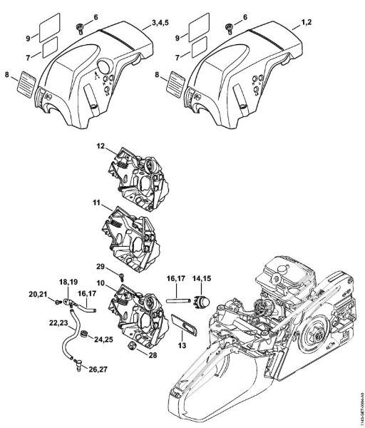 Zage z bencinskim motorjem (MS) MS 251 C-BEQ Pokrov, dovod zraka della Marca Stihl
