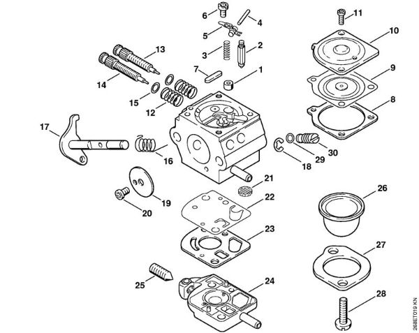 Motorne kose, ki se nosijo na hrbtu (FR) FR 125 SEA Uplinjac SK12, SK12-7XA della Marca Stihl