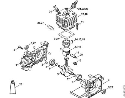 Motorne kose, ki se nosijo na hrbtu (FR) FR 450 Ohišje zaganjaca, valj FR 350 della Marca Stihl