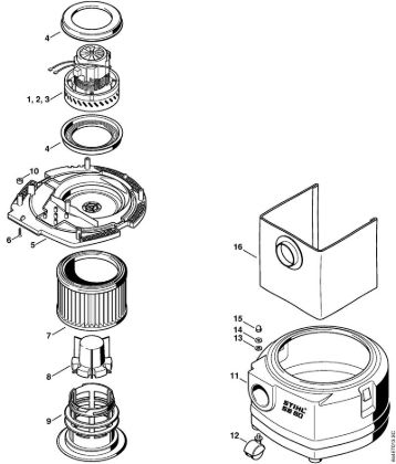 Usisivaci (SE) SE 60 Elektromotor, filter, posoda della Marca Stihl