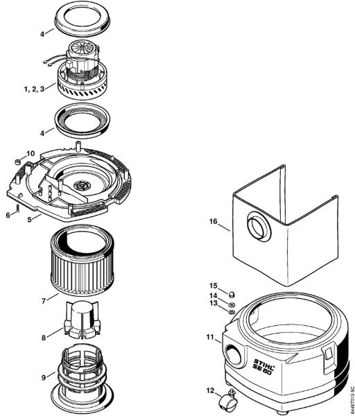 Usisivaci (SE) SE 60 E Elektromotor, filter, posoda della Marca Stihl