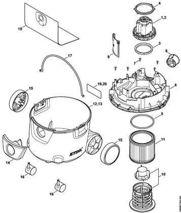 Usisivaci (SE) SE 62 Elektromotor, filter, posoda della Marca Stihl