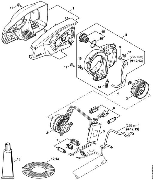 Akumulatorski višinski obvejevalnik (HTA) HTA 65 Ohišje motorja, elektromotor, rezervoar za olje della Marca Stihl