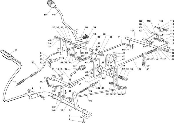 Brake and gearbox controls OM 72C/12,5H France Cat.2010 Garden tractor (only for the French market)