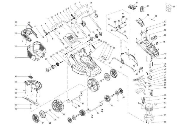 Complete illustrated parts list G 38 P Li-Ion Electric lawnmower