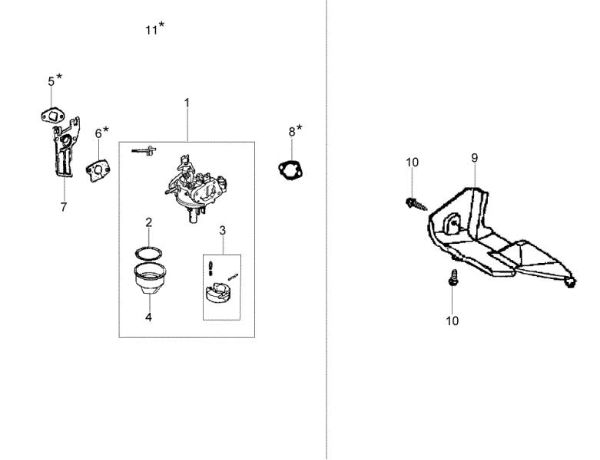 Carburetor and deflector MH 150 RKS (K700 H - SN T210) Rotary tiller