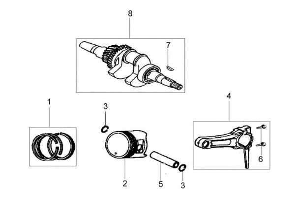 Crankshaft and piston MH 180 RKS (K800 H - SN T210) Rotary tiller