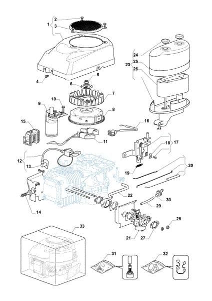 Starter, carburetor and air filter OM 84/14,5 K H Cat. 2016 Garden tractor