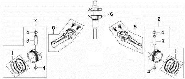 Crankshaft and piston OM 107 L/24 KH (K2400AVD V-Twin) Cat. 2017 Garden tractor
