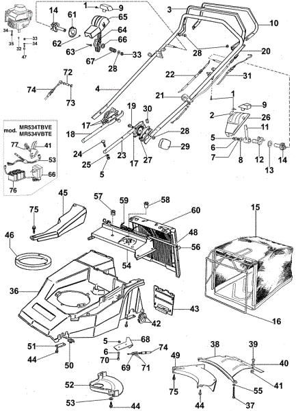 Old type handle (Until December 2002) LUX 53 V Lawnmower
