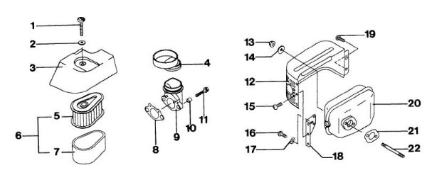 Engine, air filter and muffler LUX 53 KVF Lawnmower