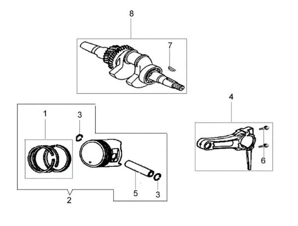 Crankshaft and piston MH 198 RK (K800 HC) Rotary tiller