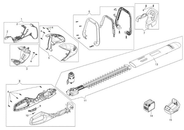 Complete illustrated parts list HCi 45 Hedgetrimmer