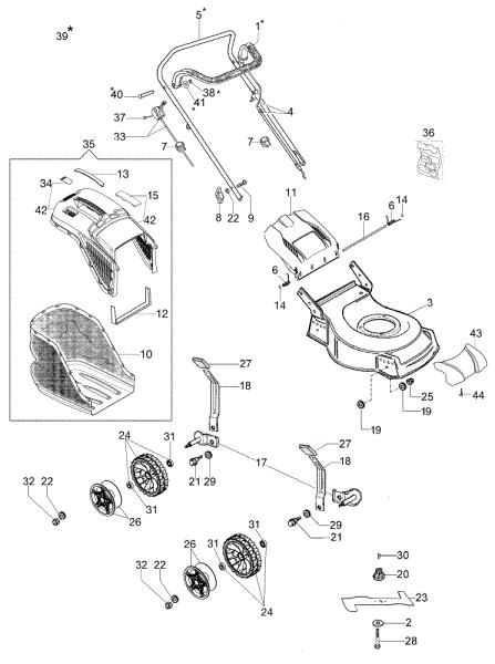 Complete illustrated parts list G 44 PB COMFORT PLUS EURO 5 Lawnmower