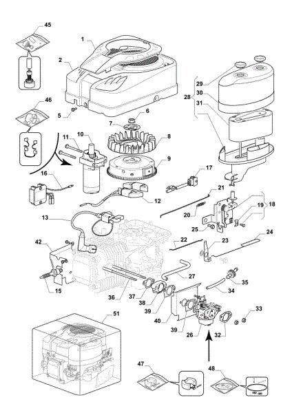 Starter, carburettor and air filter OM 93/16 K Cat. 2020 Garden tractor