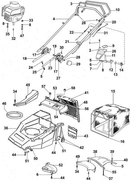 Old type handle (Until December 2002) LUX 53 TBT Lawnmower