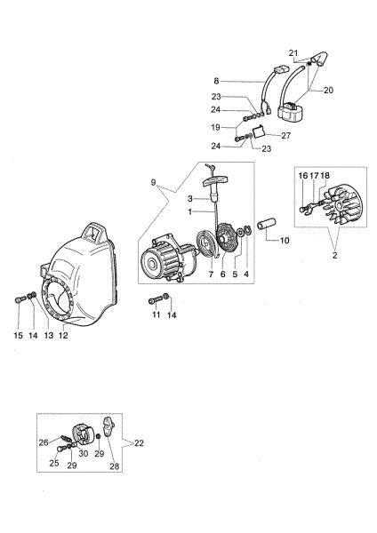 Starter assy and clutch 722 S Brushcutter