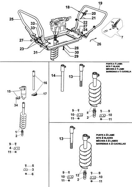 Handle assy and drills MTL 85 R Earth auger