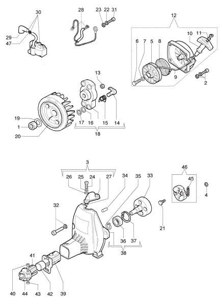 Starter assy and clutch 750 S Brushcutter