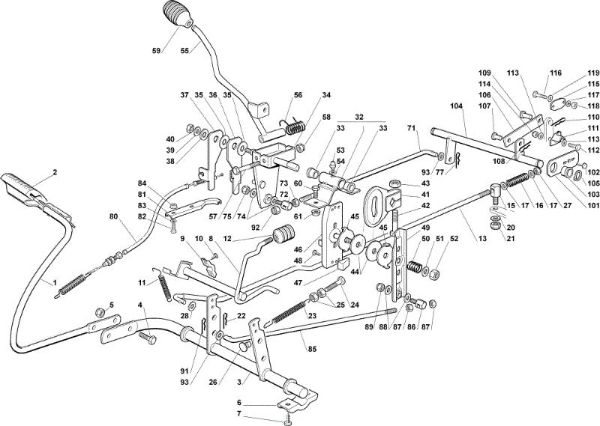 Brake and gearbox controls OM 72C/12,5H Cat.2006 Garden tractor