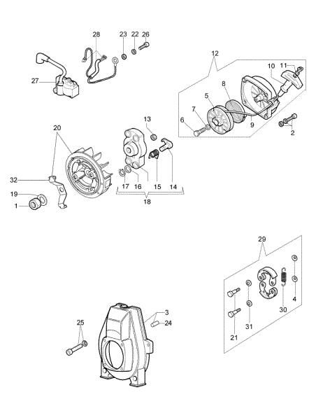 Starter assy and clutch OS 550 Ergo Olive shaker