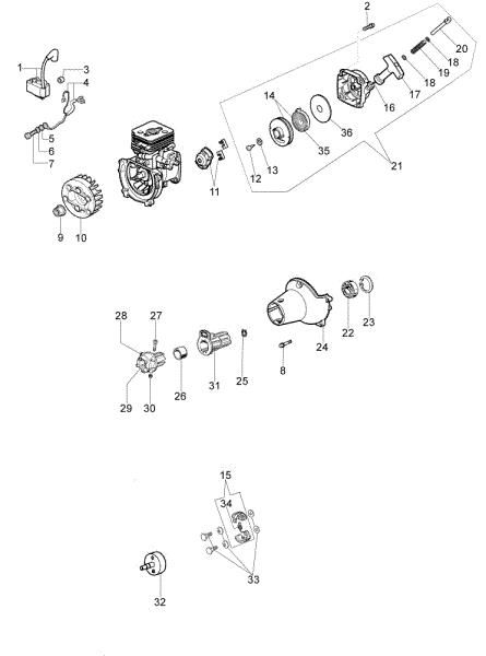 Starter assy and clutch BC 250 T Brushcutter