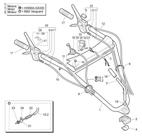 Handle-bar and control box WB 55 H 6,5 Flail mowers
